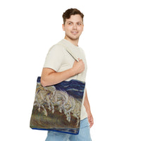 Neptune's Horses Elegant Horse Wave Tote Bag - Stylish Reusable Carryall for Equestrian Lovers