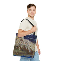 Neptune's Horses Elegant Horse Wave Tote Bag - Stylish Reusable Carryall for Equestrian Lovers