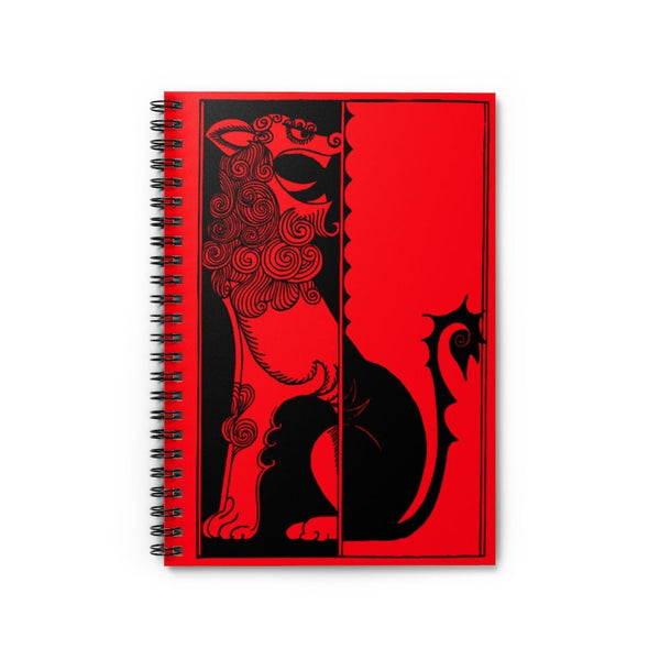 Red and Black Lion Ruled Spiral Notebook